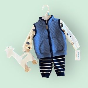 Carter’s 3 Piece Outfit- Space Shirt, Vest, Striped Pants